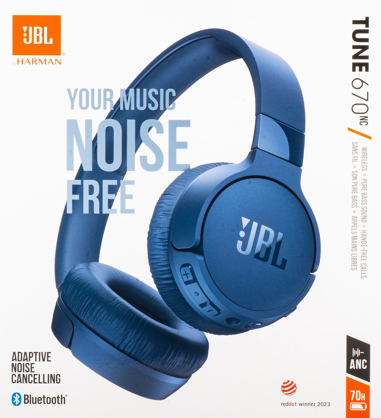 Kit mains libres Bluetooth JBL Tune 670NC, MultiPoint, A2DP, ANC, Bleu JBLT670NCBLUAP