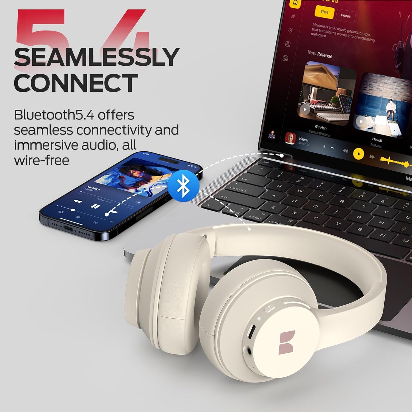 Casque Bluetooth Monster Mission 100, MultiPoint, A2DP, ANC, Blanc