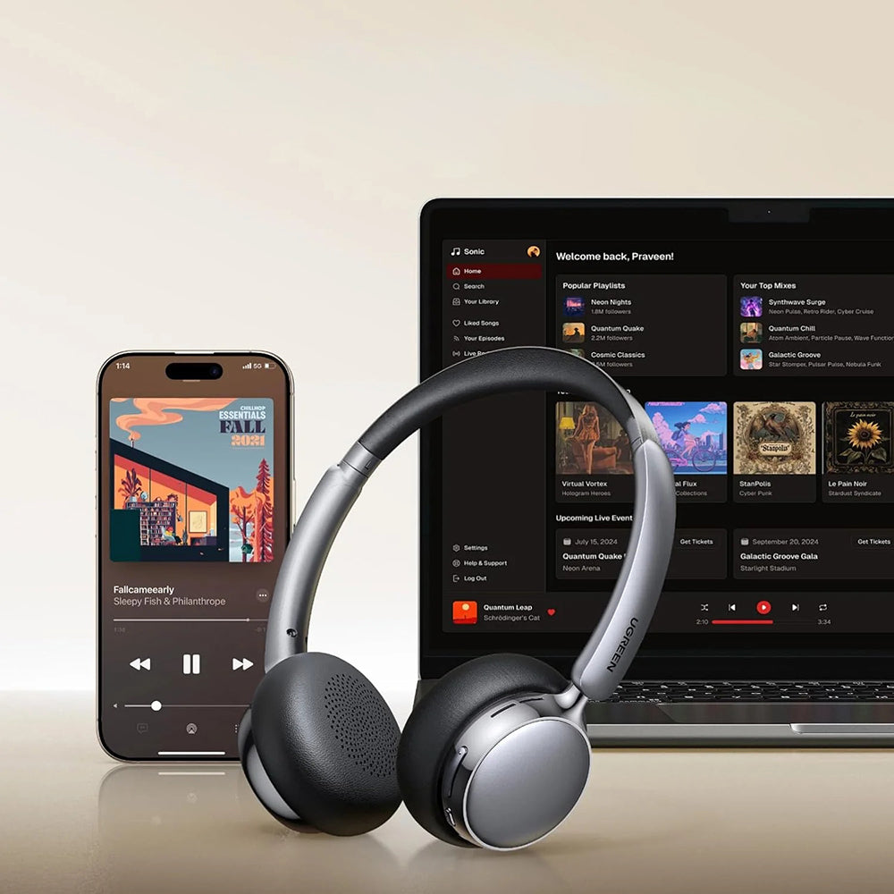 Kit mains libres Bluetooth UGREEN HiTune Studio Plus HP207, A2DP, ANC, Argenté