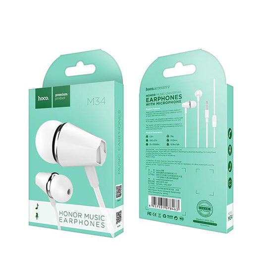 Écouteurs mains libres 3.5mm HOCO M34 Honor Music, Blanc