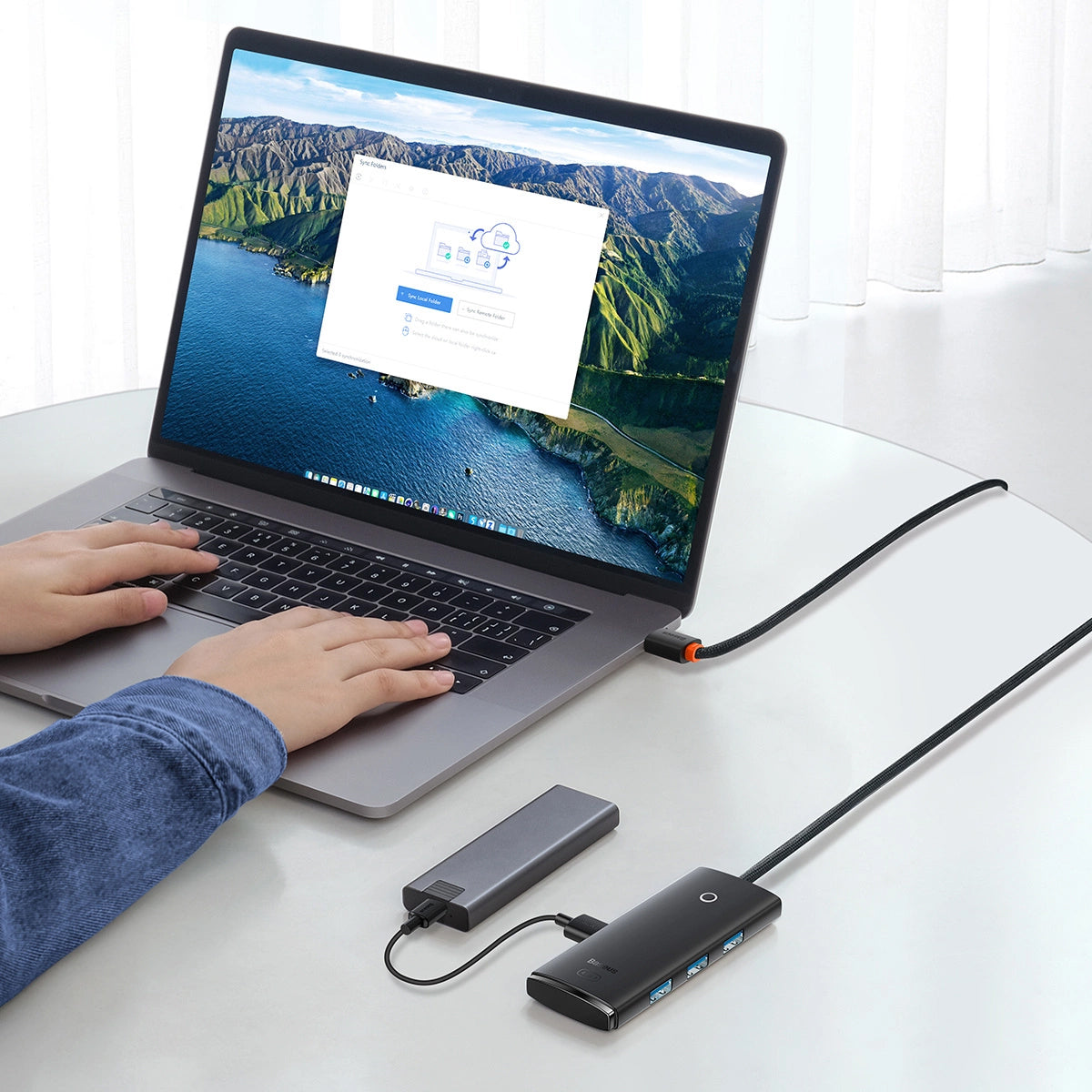 Hub USB Baseus Lite, 4 x USB-A 3.0 - 1 x USB-C, 2m, Noir WKQX030201