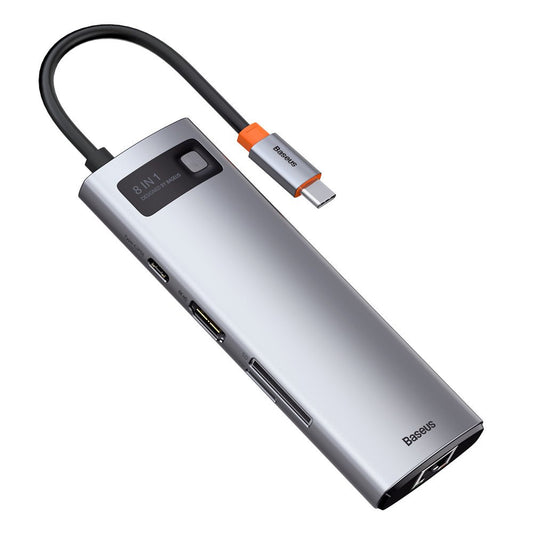 Hub USB-C Baseus, 3 x USB-A 3.0 - 1 x USB-C - 1 x HDMI - 1 x RJ45 - 1 x SD - 1 x microSD, Gris CAHUB-CV0G