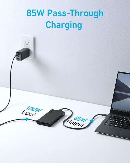 Hub USB-C Anker, 1 x USB-A 3.0 - 2 x USB-A - 3 x USB-C - 2 x HDMI - 1 x RJ45 - 1 x SD, Noir A83A2G11