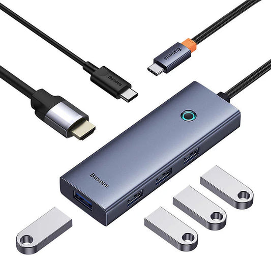 Hub USB-C Baseus UltraJoy, 4 x USB-A 3.0 - 1 x USB-C - 1 x HDMI, Gris B00052807813-01