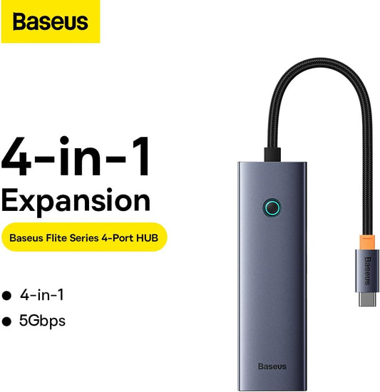 Baseus UltraJoy Hub USB-C, 3 x USB-A 3.0 - 1 x RJ45, Gris B0005280A813-00