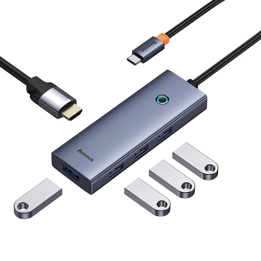 Baseus UltraJoy Hub USB-C, 4 x USB-A 3.0 - 1 x HDMI, Gris B00052809813-00