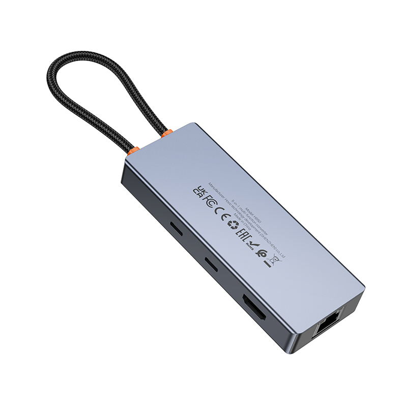 Hub USB-C HOCO HB52, 2 x USB-A 3.0 - 2 x USB-C - 1 x HDMI - 1 x RJ45 - 1 x SD - 1 x microSD, Gris