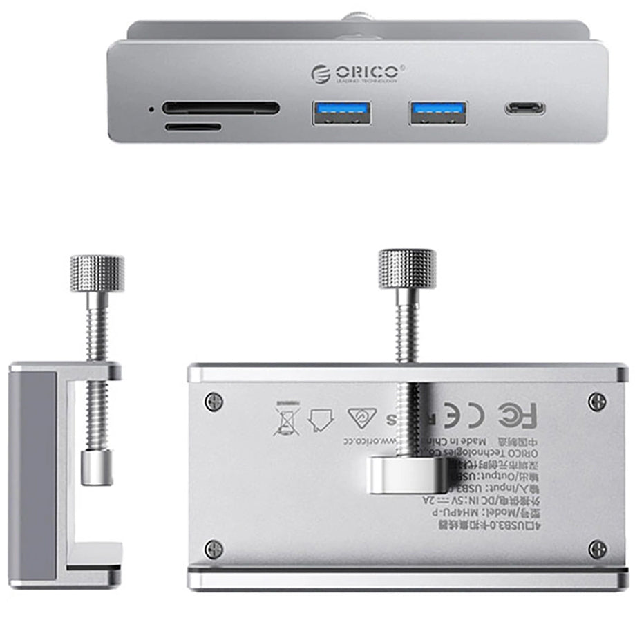 Orico MH5PC Clamp USB-C Hub, 2 x USB-A 3.2 - 1 x USB-C - 1 x SD - 1 x microSD, Silver