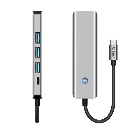Hub USB-C Tech-Protect HB01, 1 x USB-A 3.0 - 2 x USB-A - 1 x USB-C - 1 x HDMI, Gris