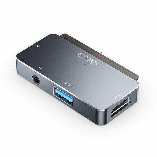 Hub USB-C Tech-Protect V6, 1 x USB-A - 1 x USB-C - 1 x HDMI - 1 x jack 3,5 mm, Gris