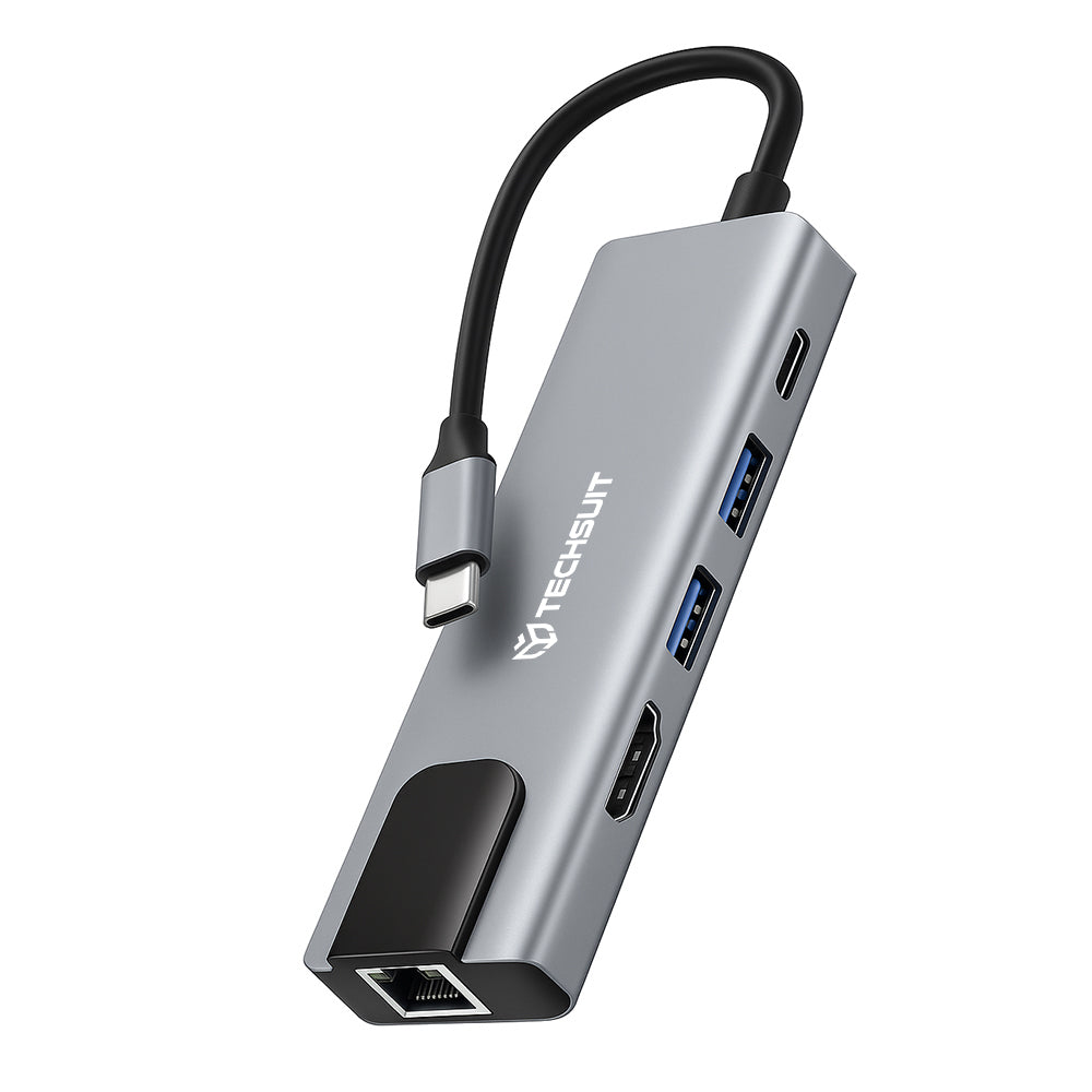 Hub USB-C Techsuit H1 NetBridge, 5en1, Gris