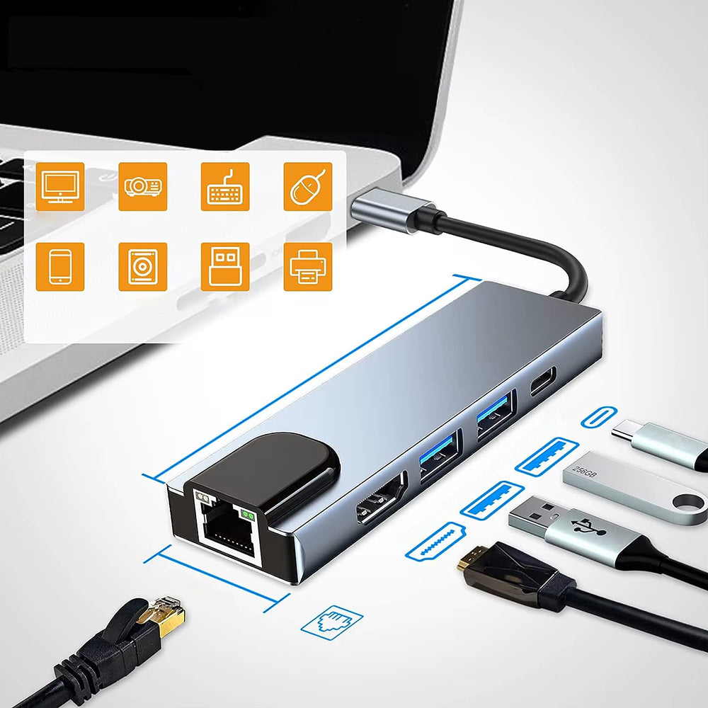 Hub USB-C Techsuit H1 NetBridge, 5en1, Gris