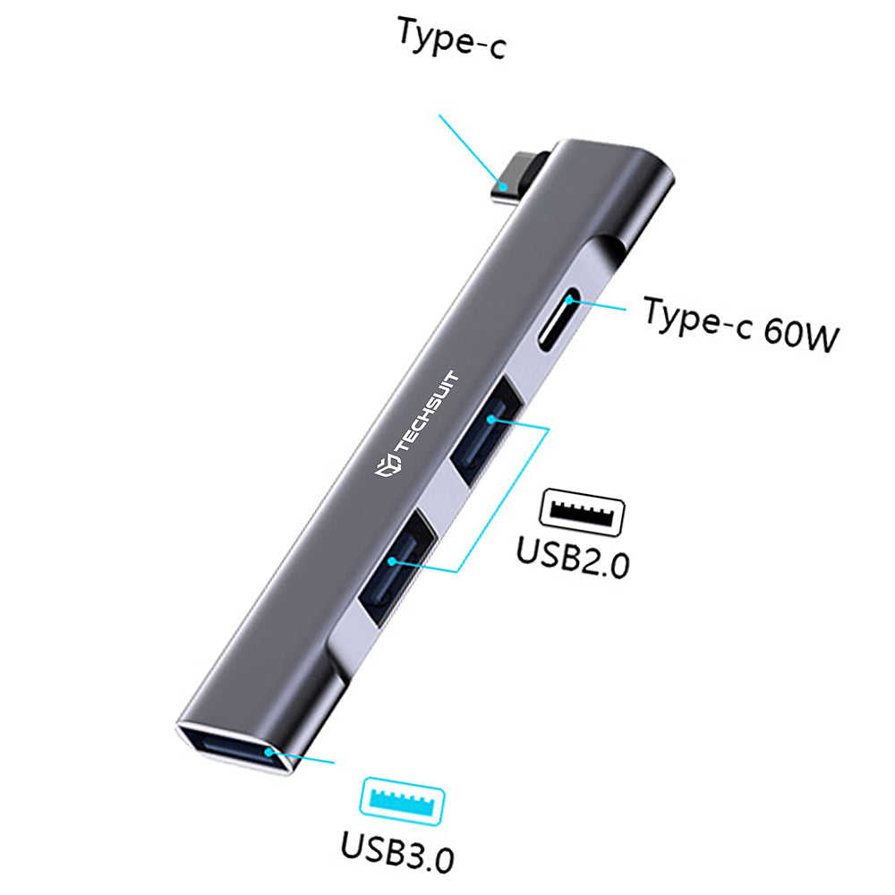 Hub USB-C Techsuit H12 ZenithDock, 4en1, Gris