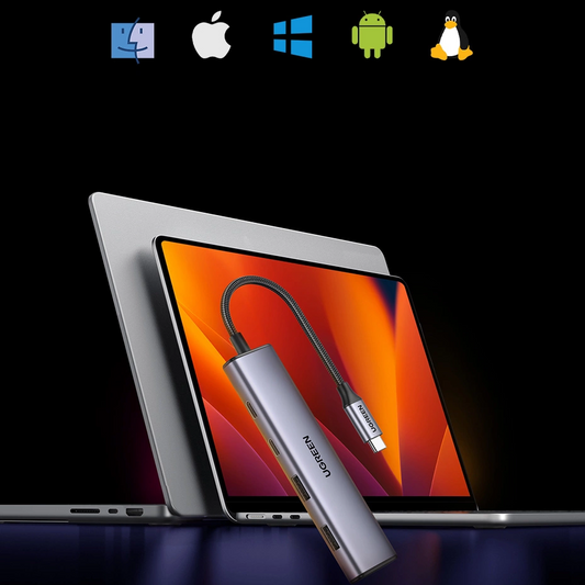 Hub USB-C UGREEN CM473, 2 x USB-A 3.0 - 2 x USB-C, 0,20 cm, Gris