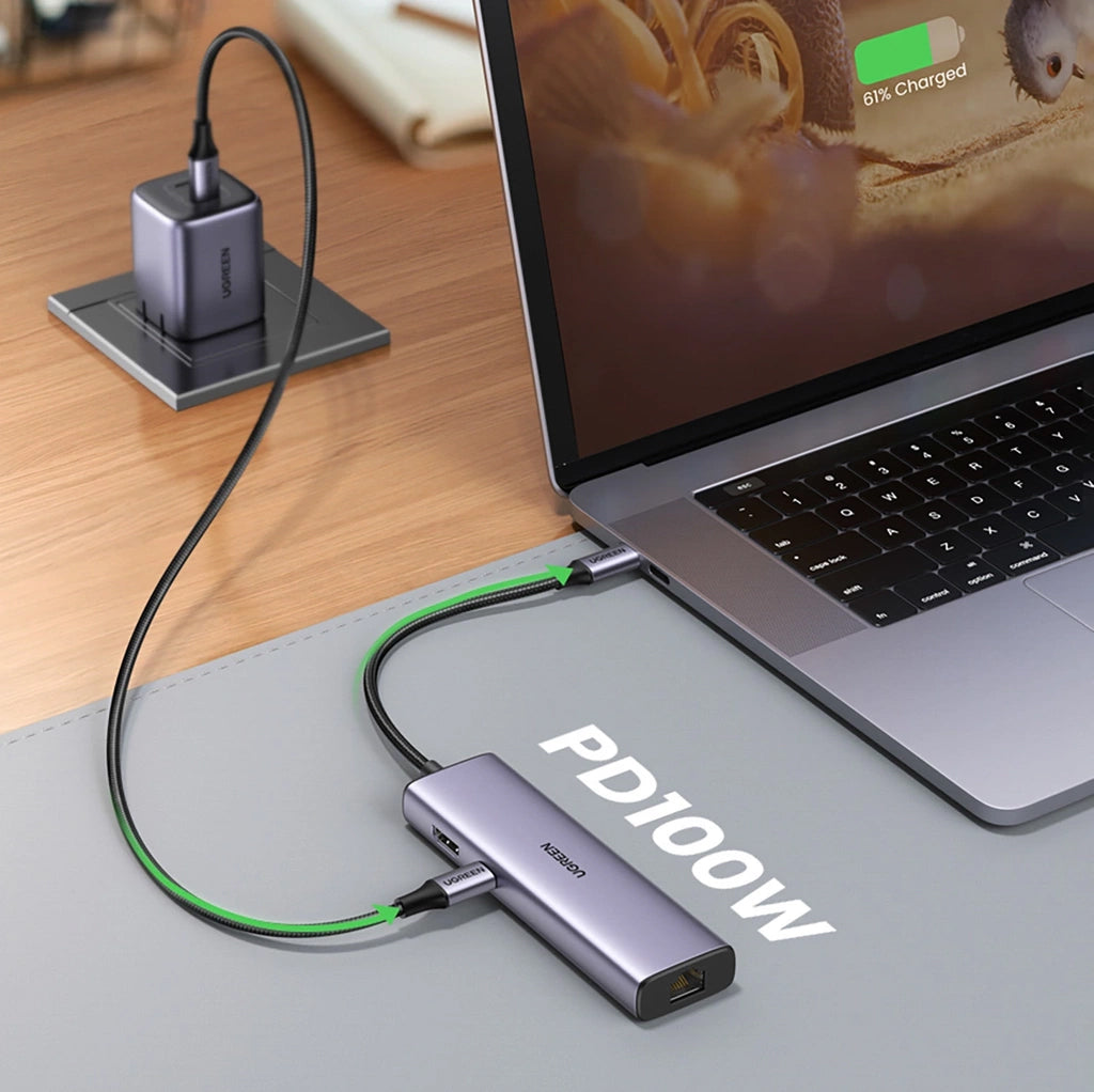 Hub USB-C UGREEN CM512 (90568), 2 x USB-A 3.0 - 1 x USB-C - 1 x HDMI - 1 x RJ45 - 1 x SD - 1 x microSD, Gris