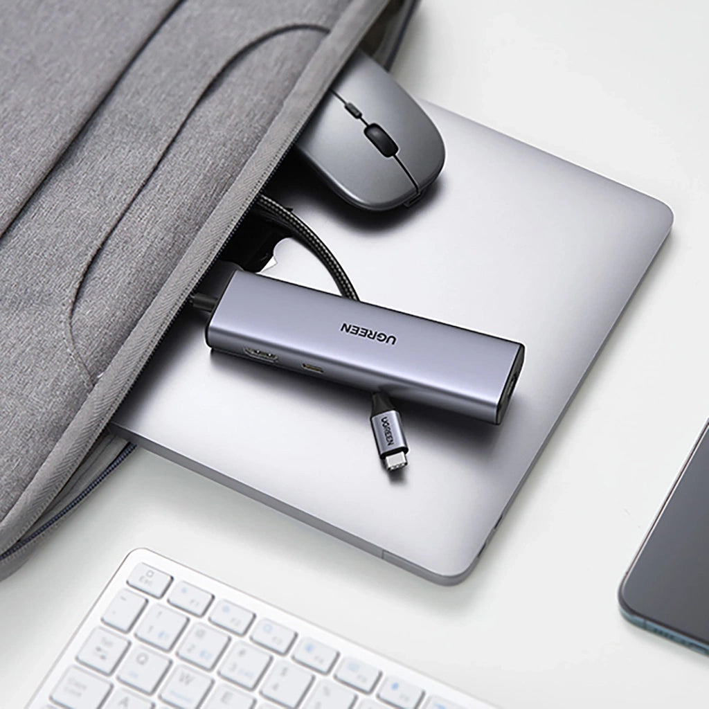 Hub USB-C UGREEN CM512 (90568), 2 x USB-A 3.0 - 1 x USB-C - 1 x HDMI - 1 x RJ45 - 1 x SD - 1 x microSD, Gris