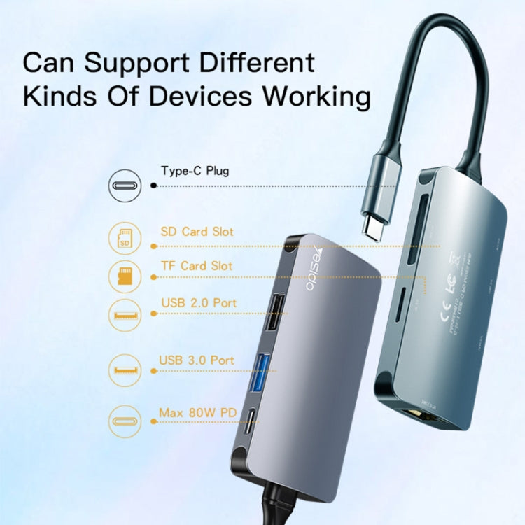Hub USB-C Yesido HB15, 6en1, Gris