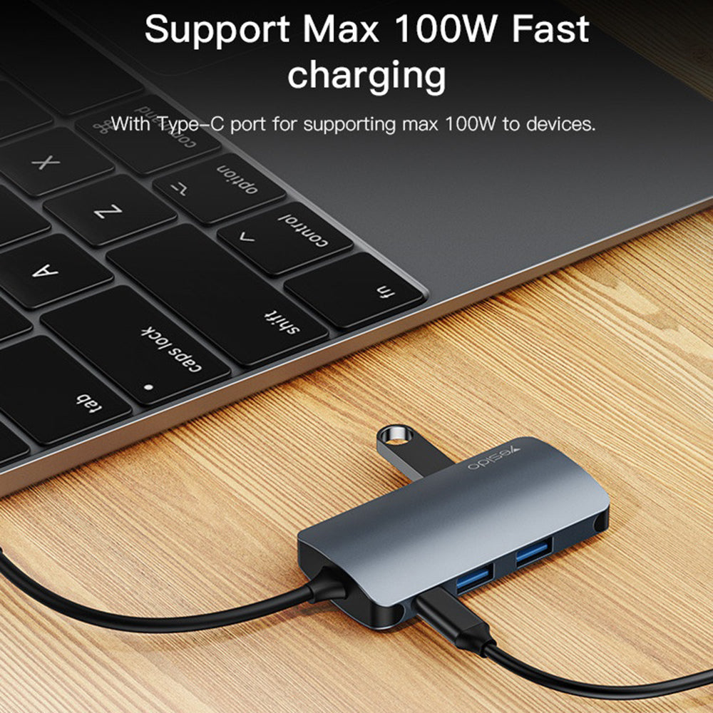 Hub USB-C Yesido HB16, 7en1, Gris