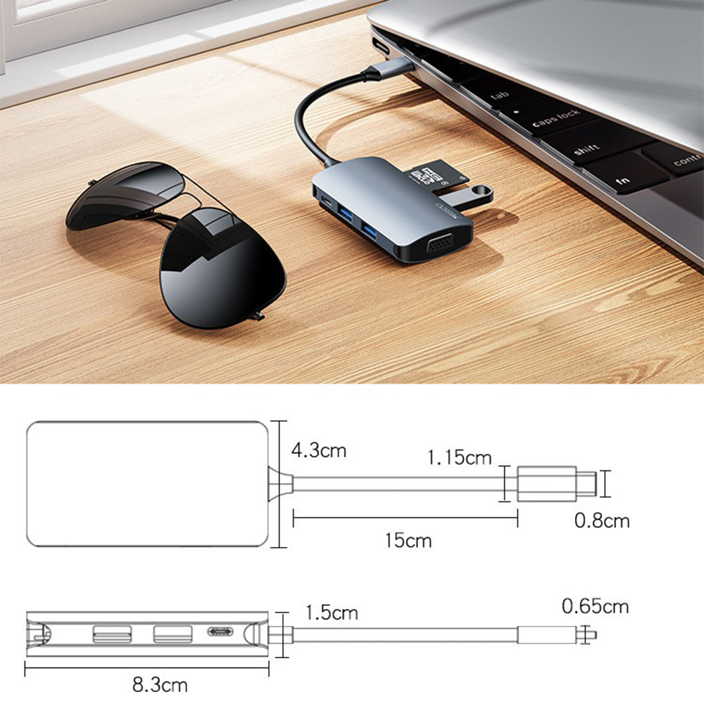 Hub USB-C Yesido HB16, 7en1, Gris