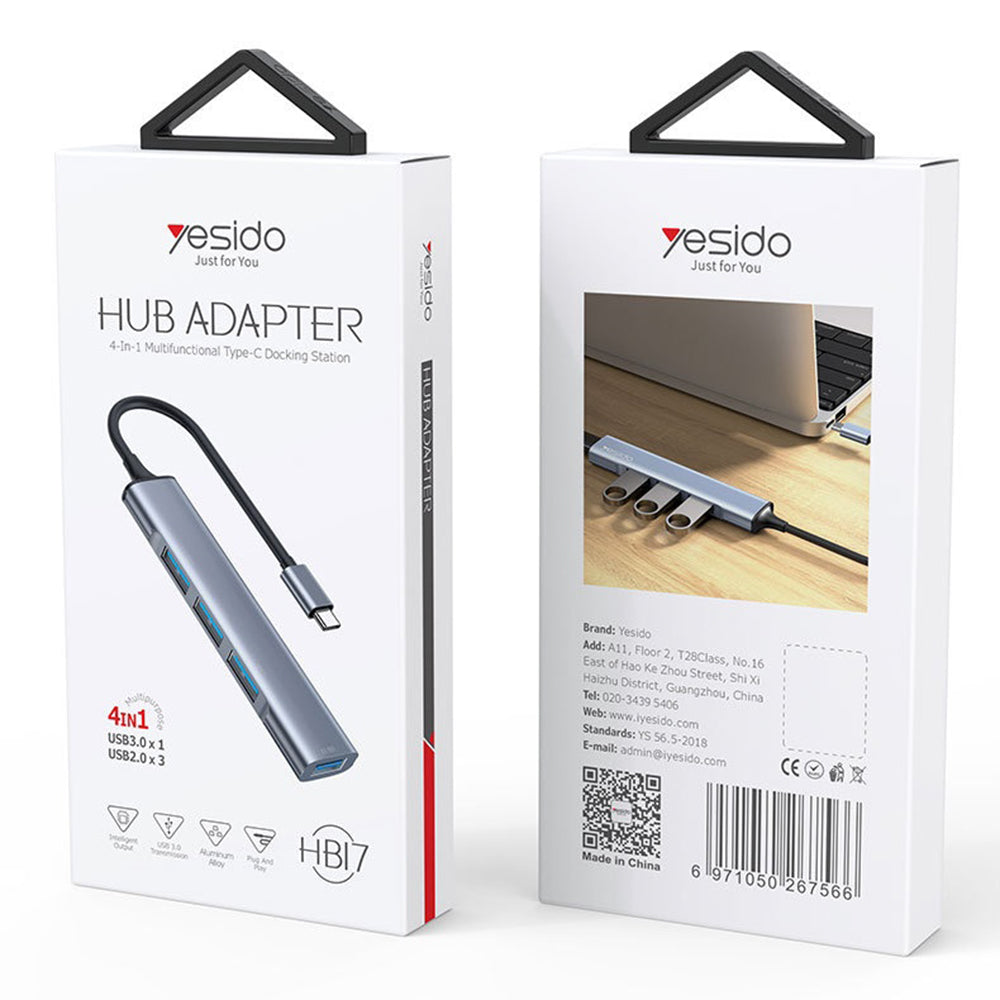 Hub USB-C Yesido HB17, 4en1, Gris
