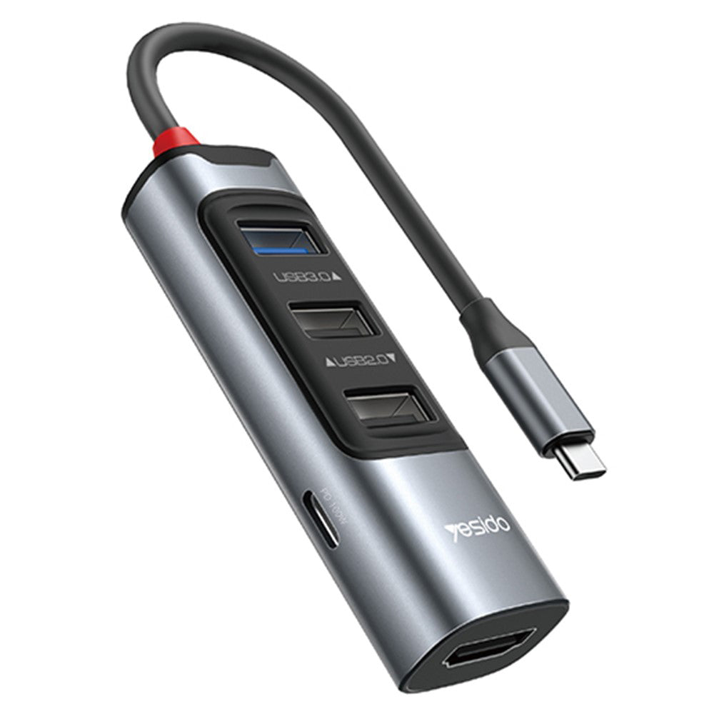 Hub USB-C Yesido HB22, 5en1, Gris