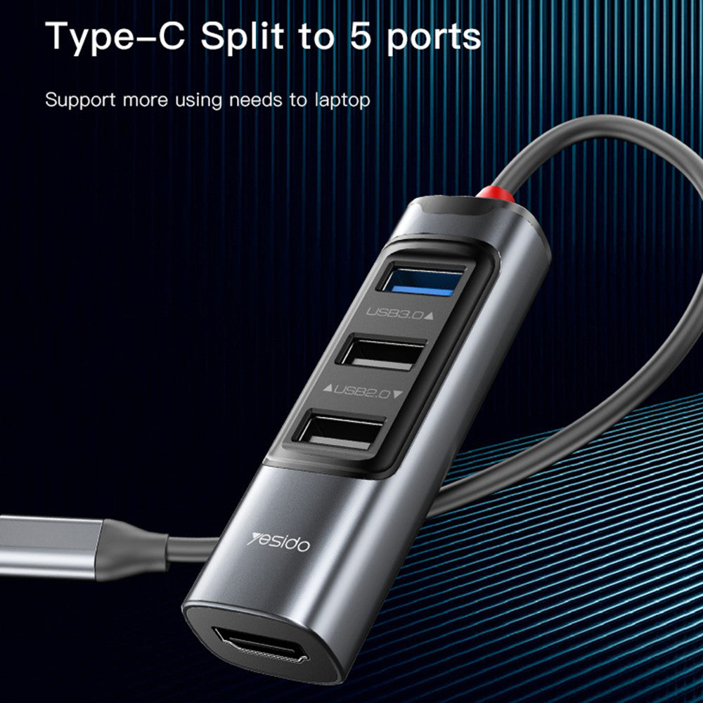 Hub USB-C Yesido HB22, 5en1, Gris
