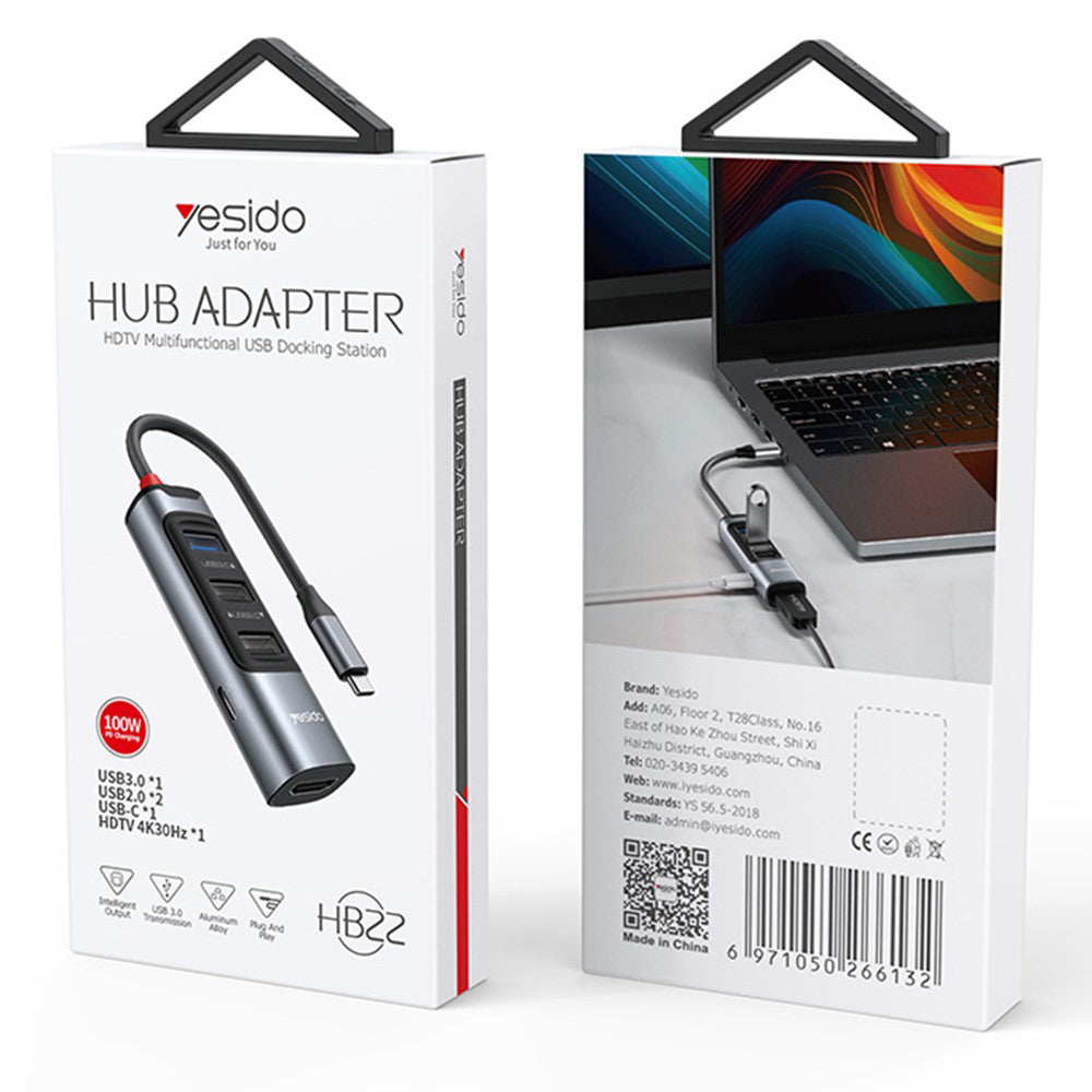 Hub USB-C Yesido HB22, 5en1, Gris