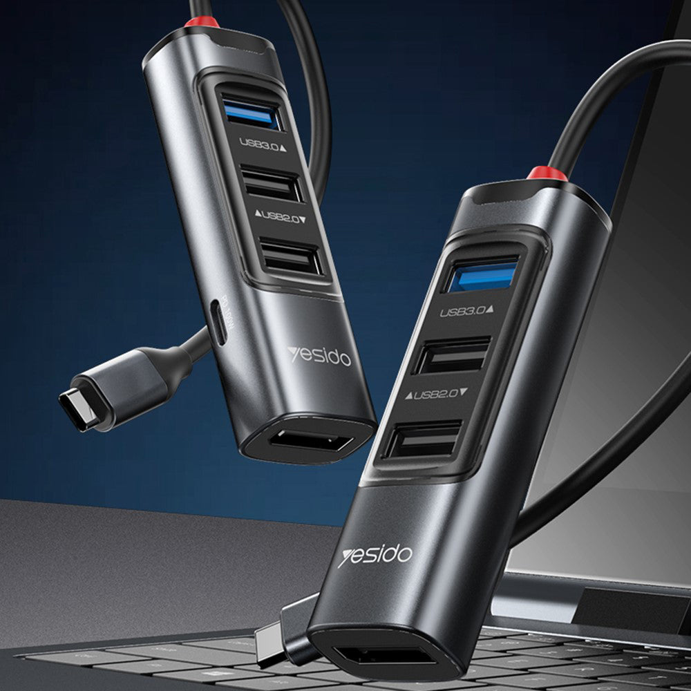 Hub USB-C Yesido HB23, 5en1, Gris