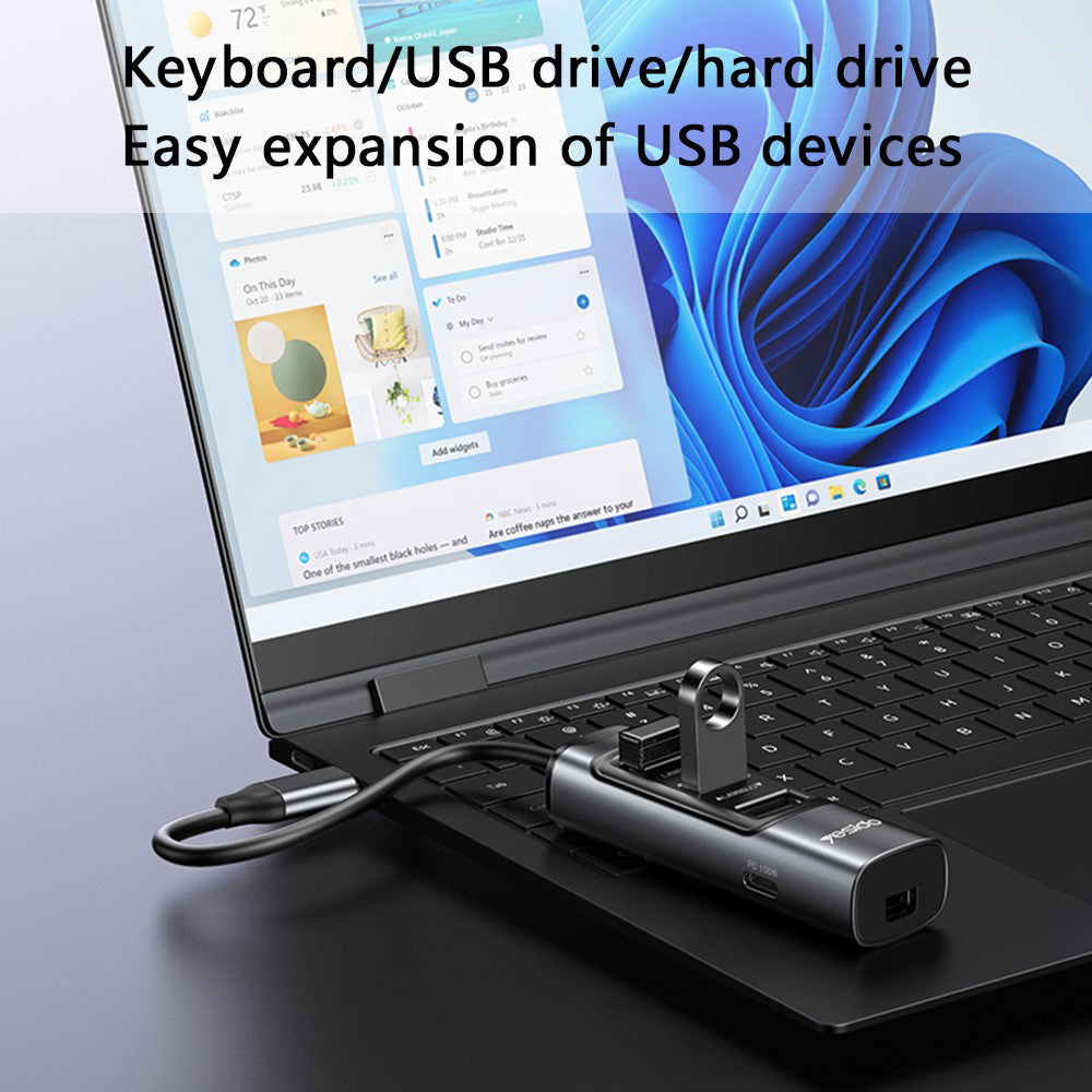 Hub USB-C Yesido HB24, 5en1, Gris
