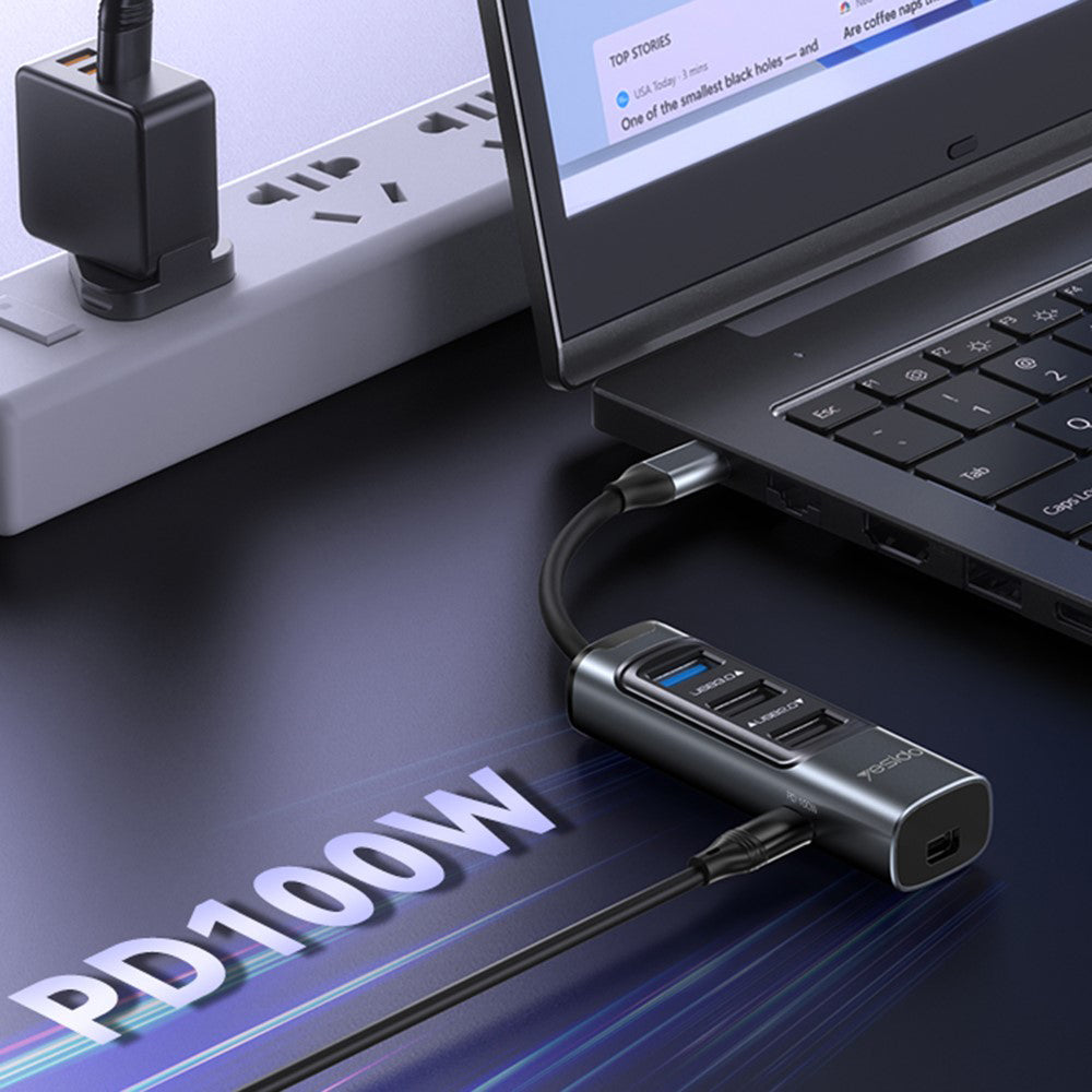 Hub USB-C Yesido HB24, 5en1, Gris