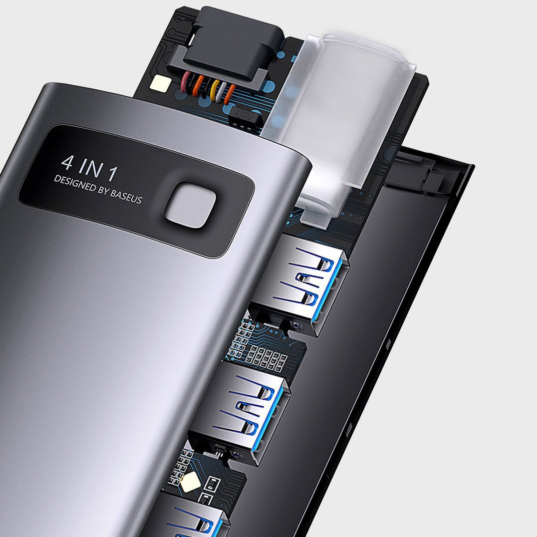 Hub USB-C Baseus Metal Gleam, 4 x USB-A 3.0, Gris WKWG070013