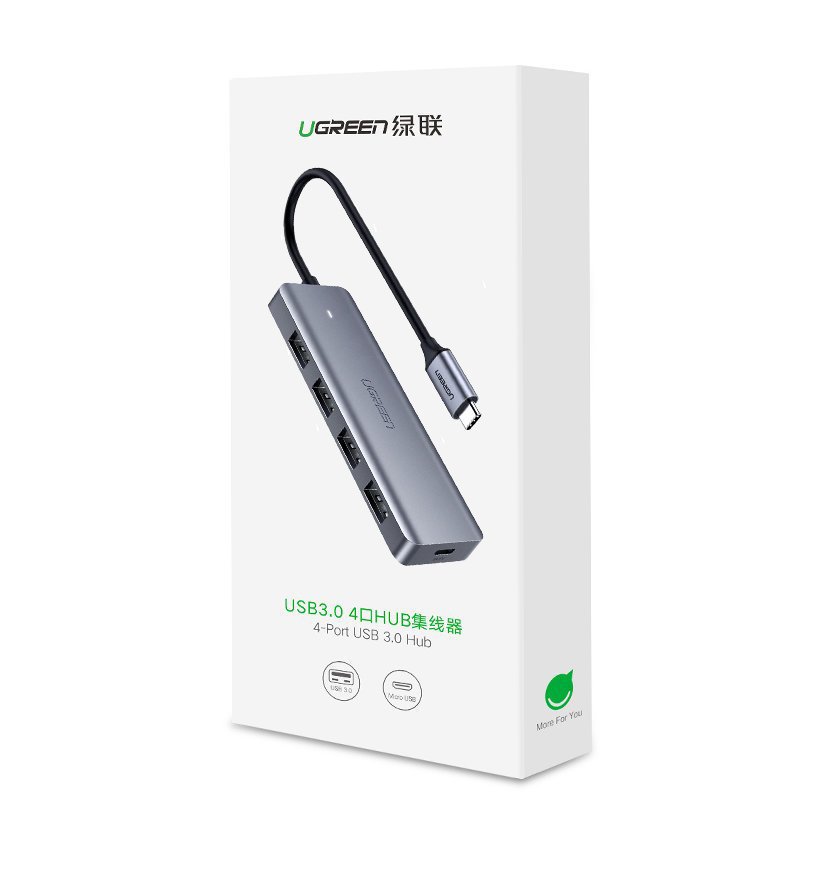 Hub USB-C UGREEN CM219, 4 x USB-A 3.0 - 1 x USB-C, Gris