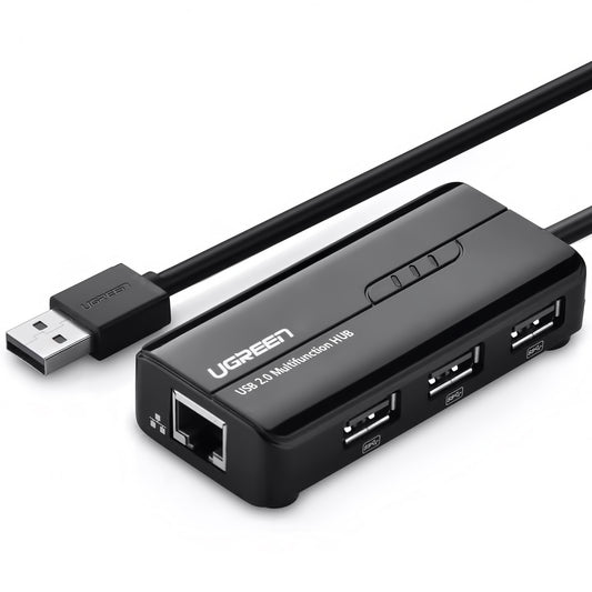 Hub USB UGREEN 20264, 3 x USB-A - 1 x RJ45, Noir