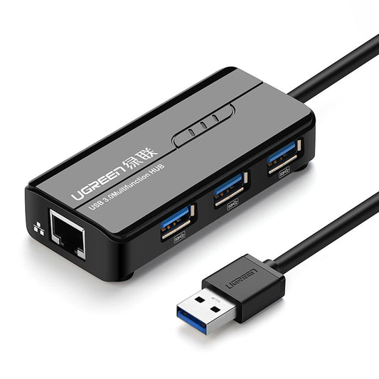 Hub USB UGREEN 20265, 3 x USB-A 3.0 - 1 x RJ45, Noir