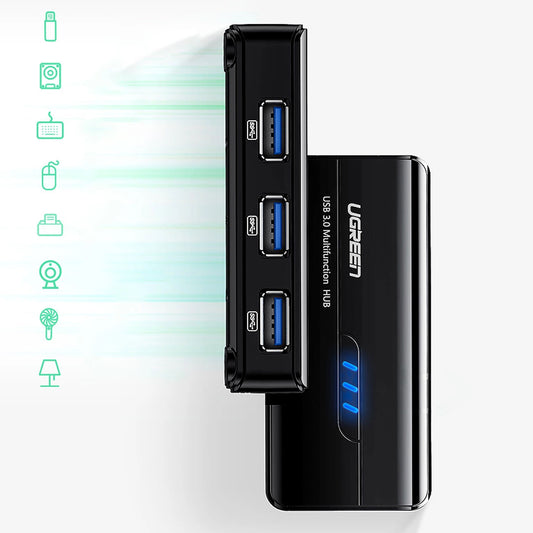 Hub USB UGREEN 20265, 3 x USB-A 3.0 - 1 x RJ45, Noir