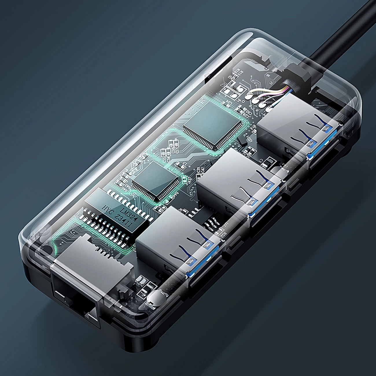 Hub USB UGREEN 20265, 3 x USB-A 3.0 - 1 x RJ45, Noir
