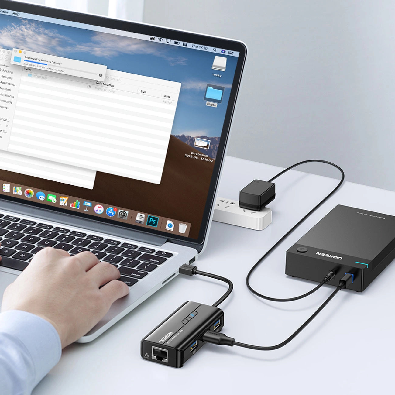 Hub USB UGREEN 20265, 3 x USB-A 3.0 - 1 x RJ45, Noir