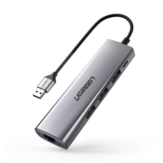 Hub USB UGREEN CM266, 3 x USB-A 3.0 - 1 x RJ45, Gris