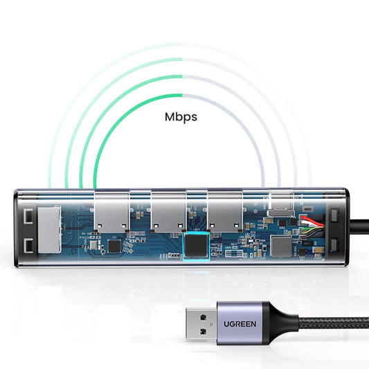 Hub USB UGREEN CM475, 3 x USB-A 3.0 - 1 x USB-C - 1 x RJ45, Gris