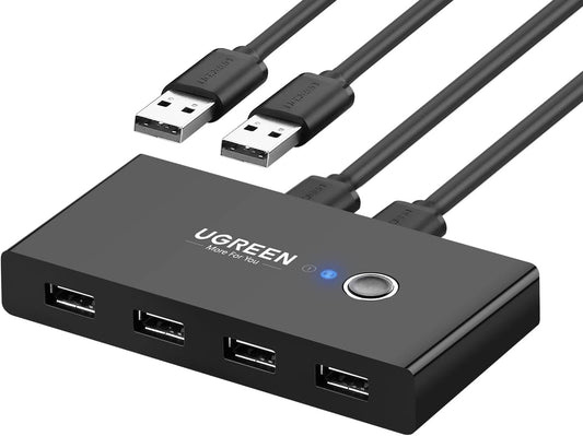 USB Hub UGREEN US216 Two Sharing Switch Box, 4 x USB-A, Black