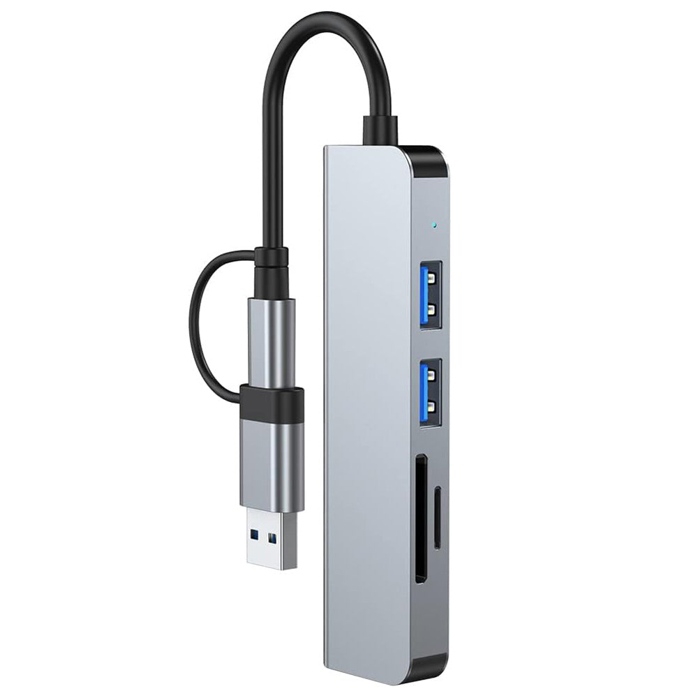 Hub USB / USB-C Techsuit H7 DataBridge, 5en1, Gris