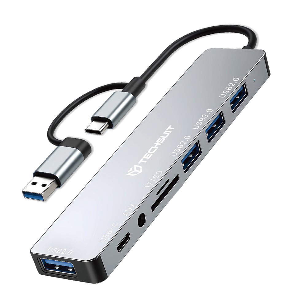 Hub USB / USB-C Techsuit H9 DataBridge, 8en1, Gris