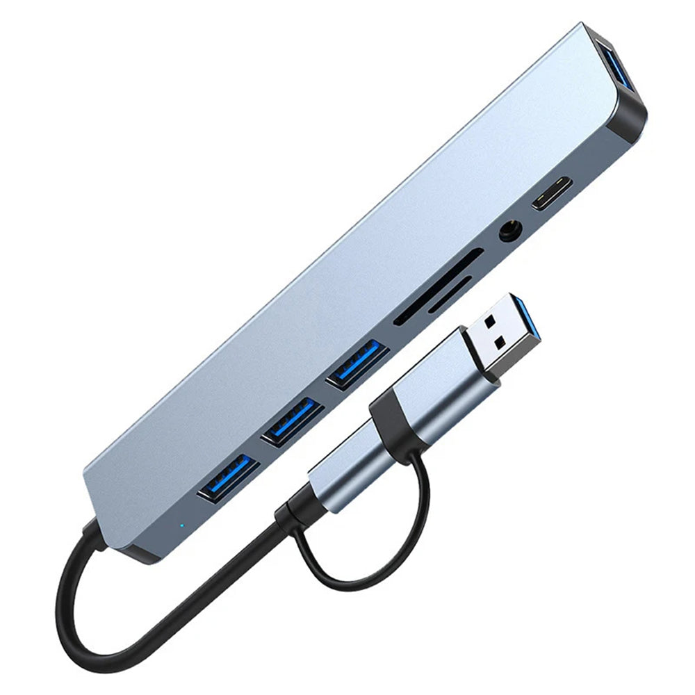 Hub USB / USB-C Techsuit H9 DataBridge, 8en1, Gris