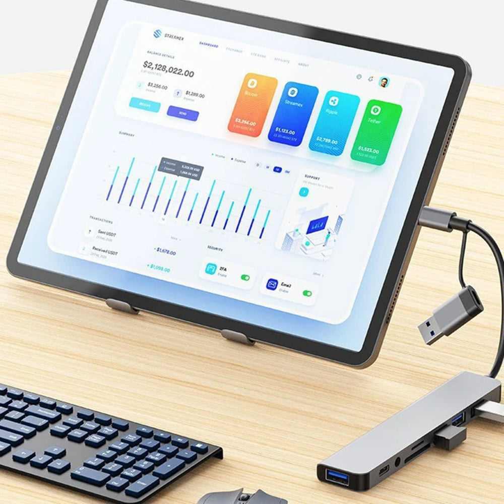 Hub USB / USB-C Techsuit H9 DataBridge, 8en1, Gris