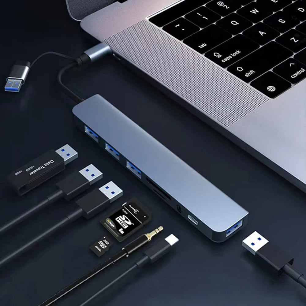 Hub USB / USB-C Techsuit H9 DataBridge, 8en1, Gris