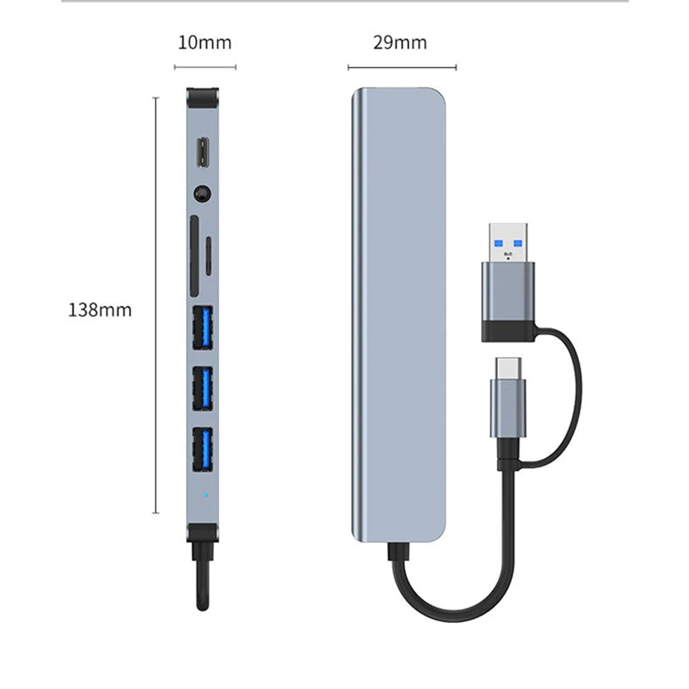 Hub USB / USB-C Techsuit H9 DataBridge, 8en1, Gris