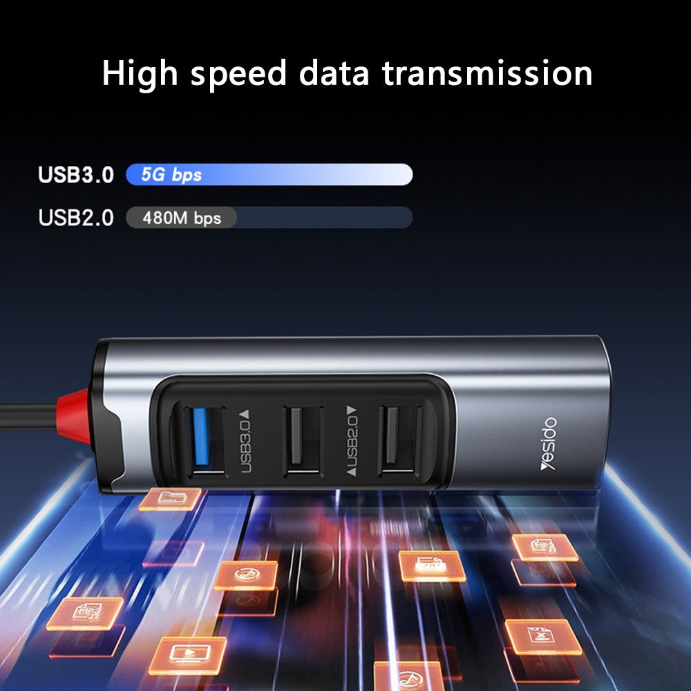 Hub USB / USB-C Yesido HB19, 4en1, Gris