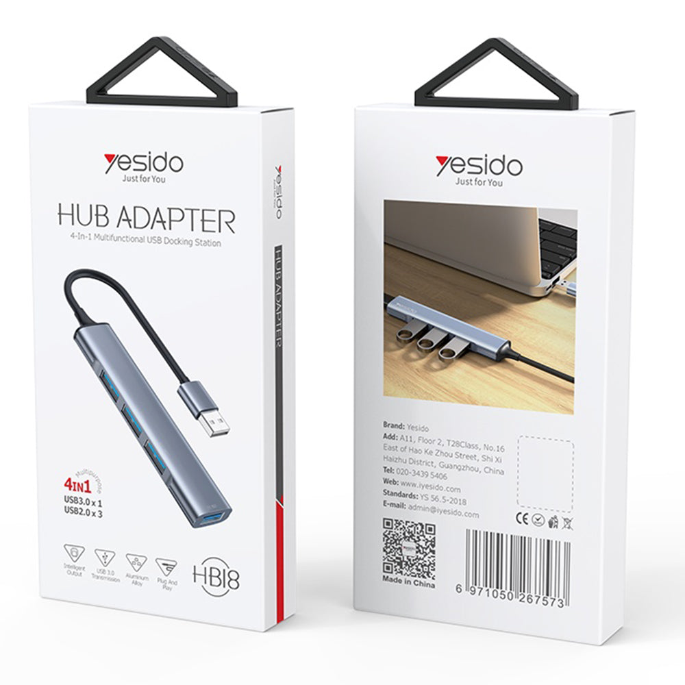Hub USB Yesido HB18, 4en1, Gris