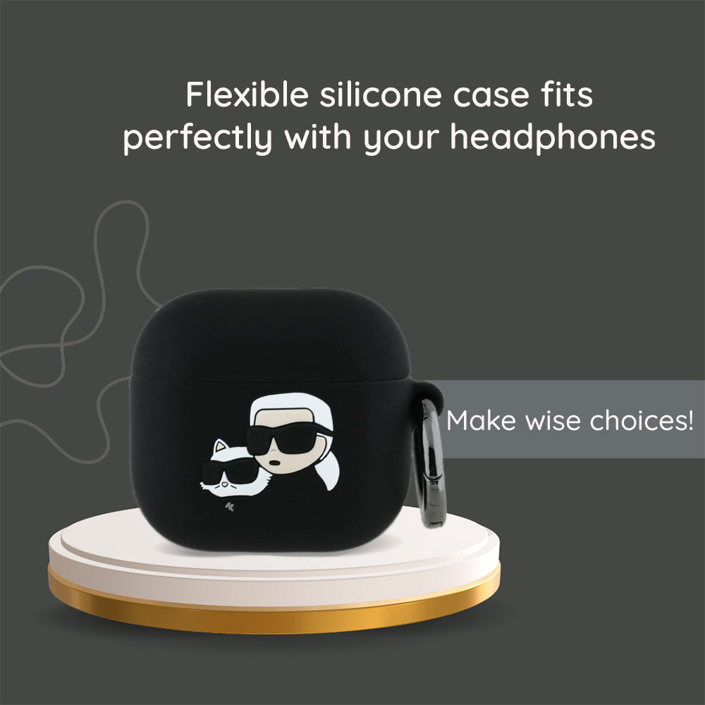 Étui Karl Lagerfeld 3D Karl & Choupette's Heads pour Apple AirPods 4, Noir