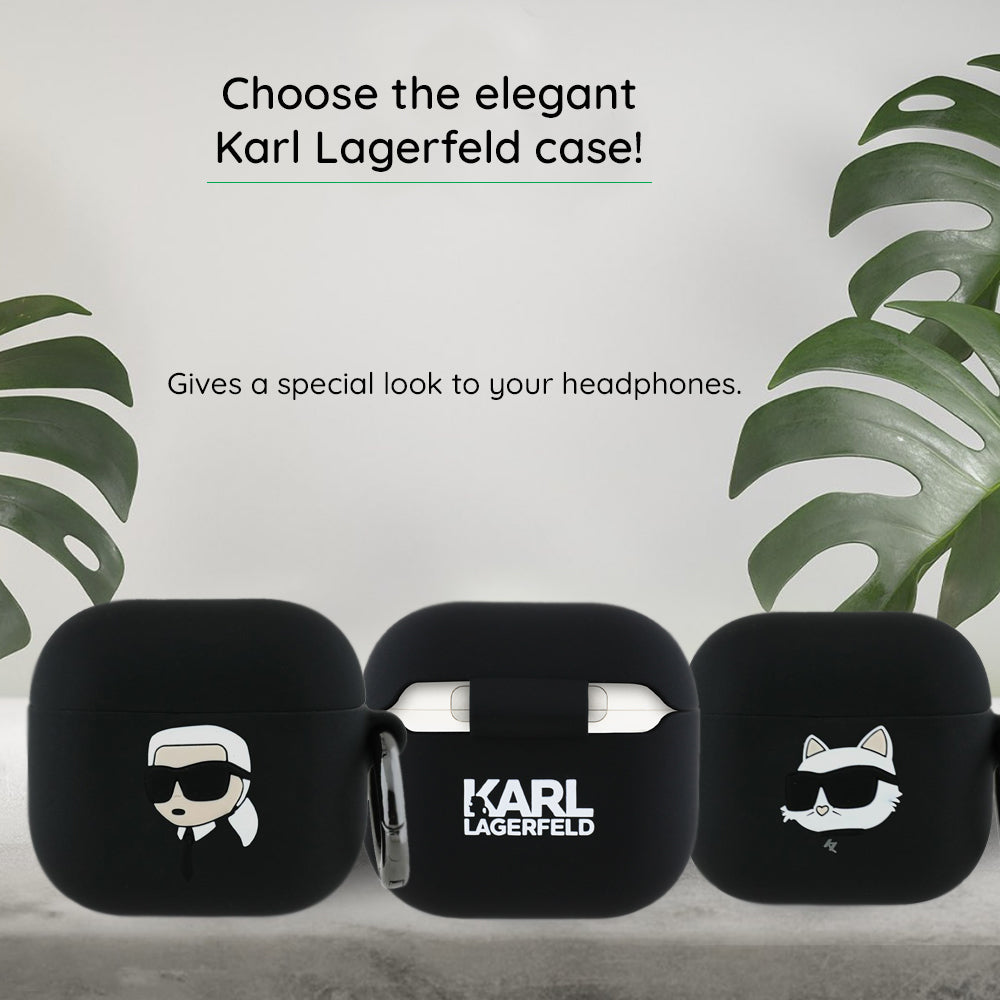 Étui Karl Lagerfeld 3D Karl & Choupette's Heads pour Apple AirPods 4, Noir